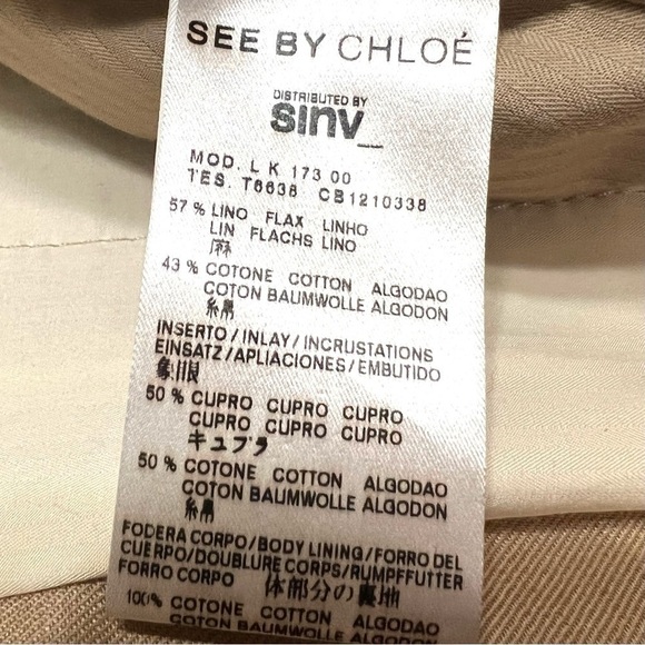 See By Chloe Tan & Cream Natural Flax Cotton Button Front Casual Jacket Coat 12 - Picture 11 of 13